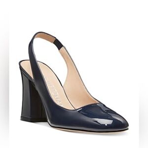 Stuart Weitzman Curveblock 85 Slingback Block Heel Pump in Patent Leather - NWT